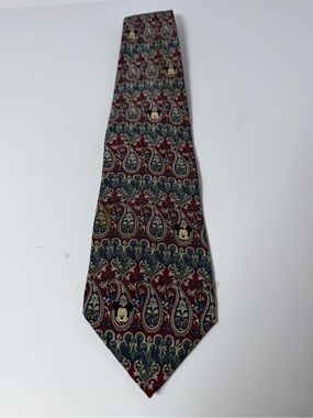 Vintage Mickey Mouse Disney Men's 100% Silk Paisley Neck Tie Maroon Blue